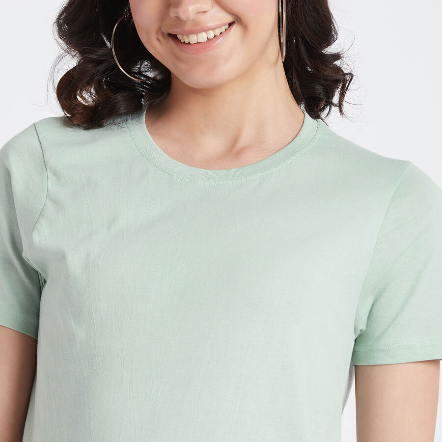 Cotton Solid Round Neck T-Shirt, Light Green, large image number null