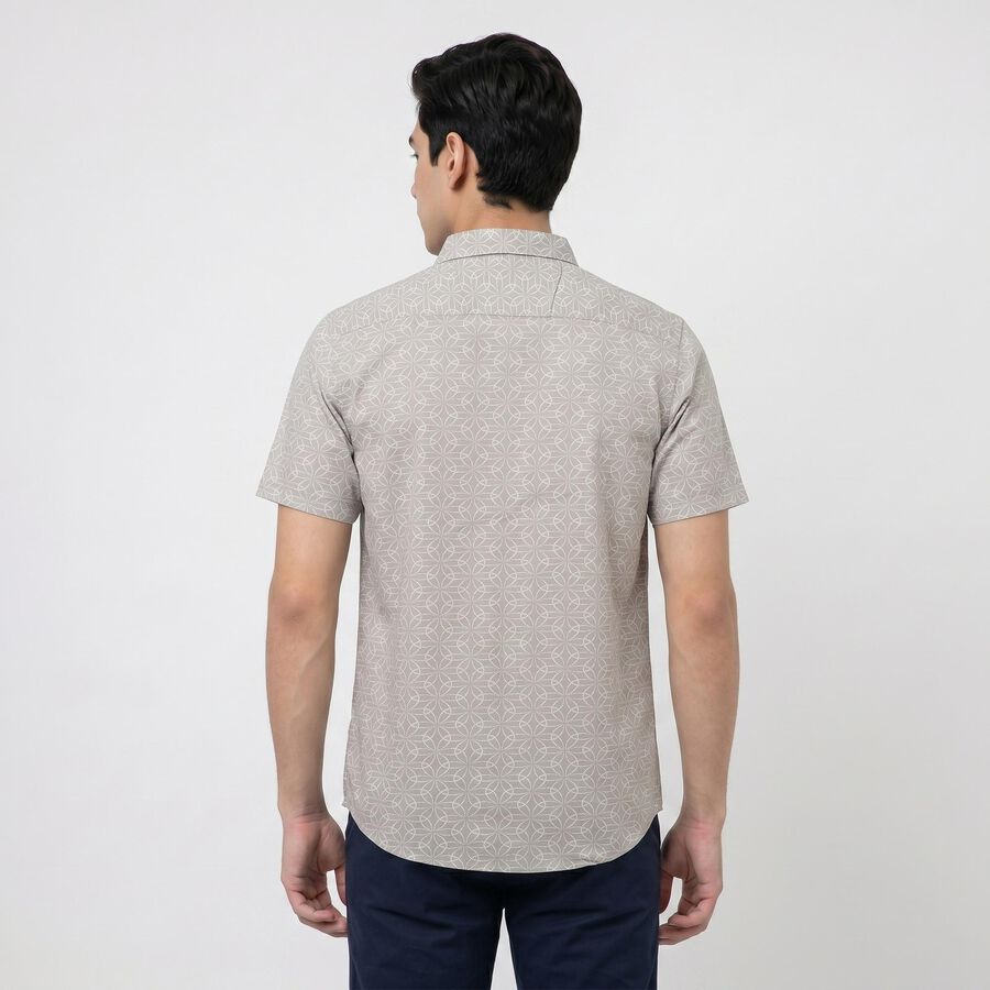 Men's Grey Cotton Geometric Regular Fit Casual Shirt, हल्का ग्रे, large