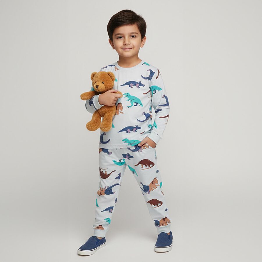 Boys' 100% Cotton Baba Suit, Light Blue, large image number null
