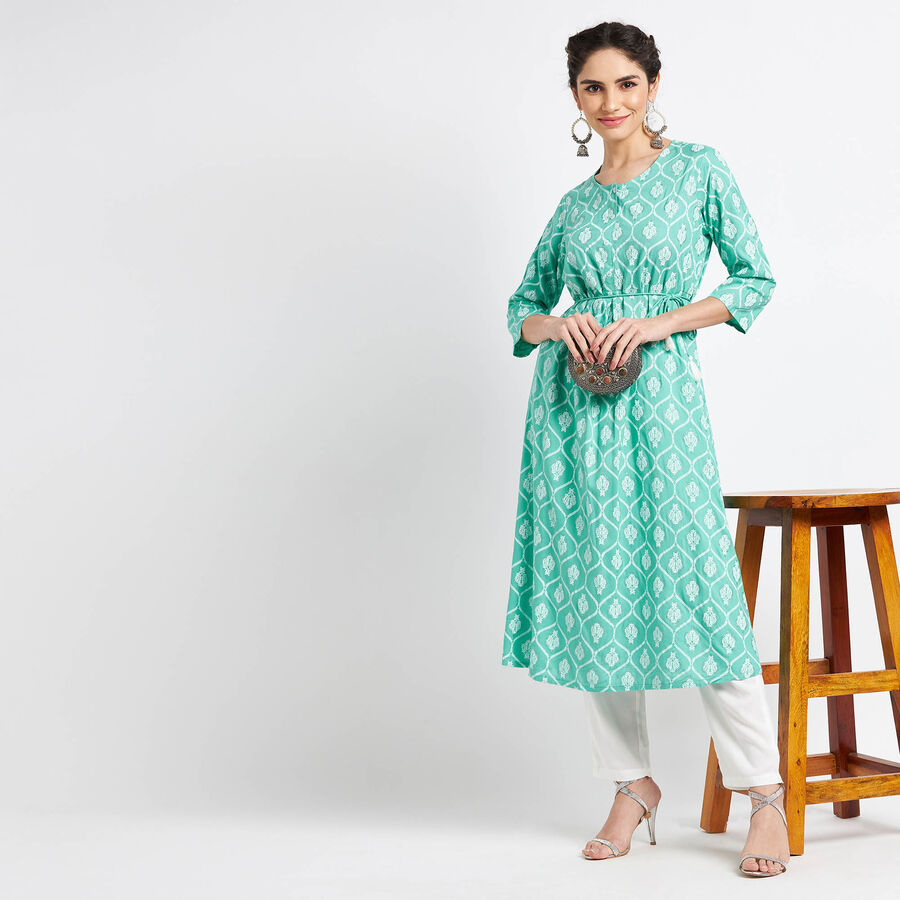 Printed 3/4Th Sleeves Kurta, Light Green, large image number null