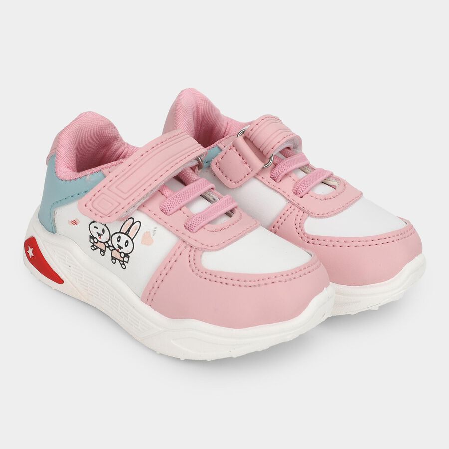 Girls Light Pink Velcro Casual Shoes, Pink, large image number null
