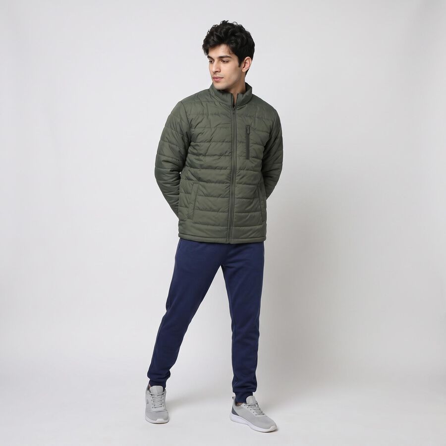 Men's Olive Green Stand Collar Puffer Jacket, Olive, large