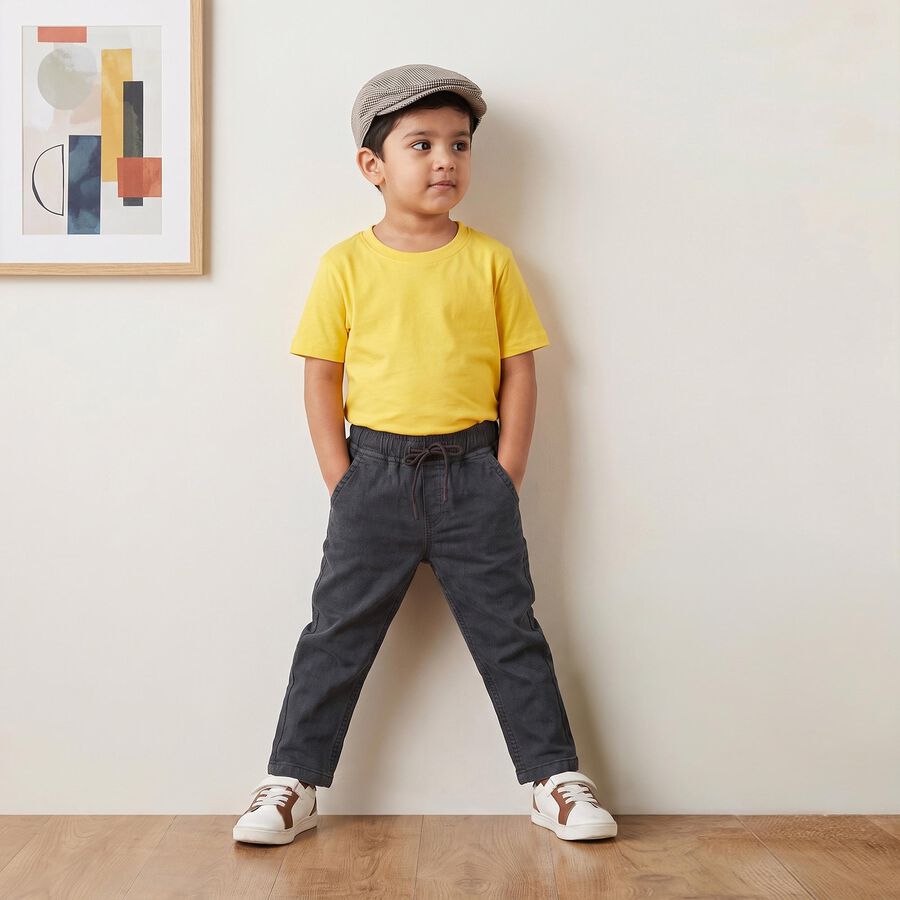 Boys Dark Grey Straight Fit Drawstring Jeans, Dark Grey, large
