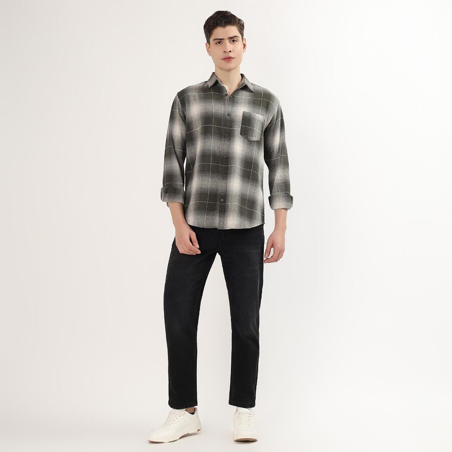 Men's Muted Olive Green Cotton Full Sleeve Spread Collar Casual Shirt, Olive, large