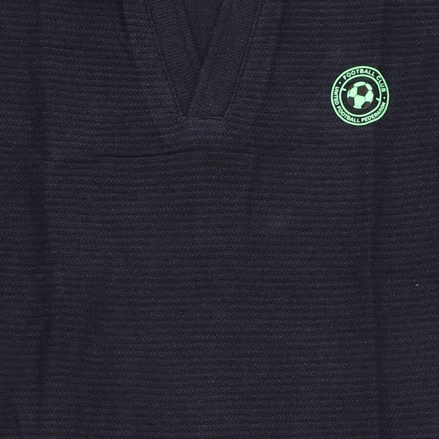 Boys' Navy Cotton Blend Polo Neck Textured Baba Suit, नेवी ब्लू, large image number null
