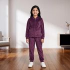 Girls Purple Hooded Neck Lounge Style Hipster Set, Purple, small