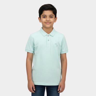 Boys Teal Cotton Blend Round Neck Casual T-Shirt