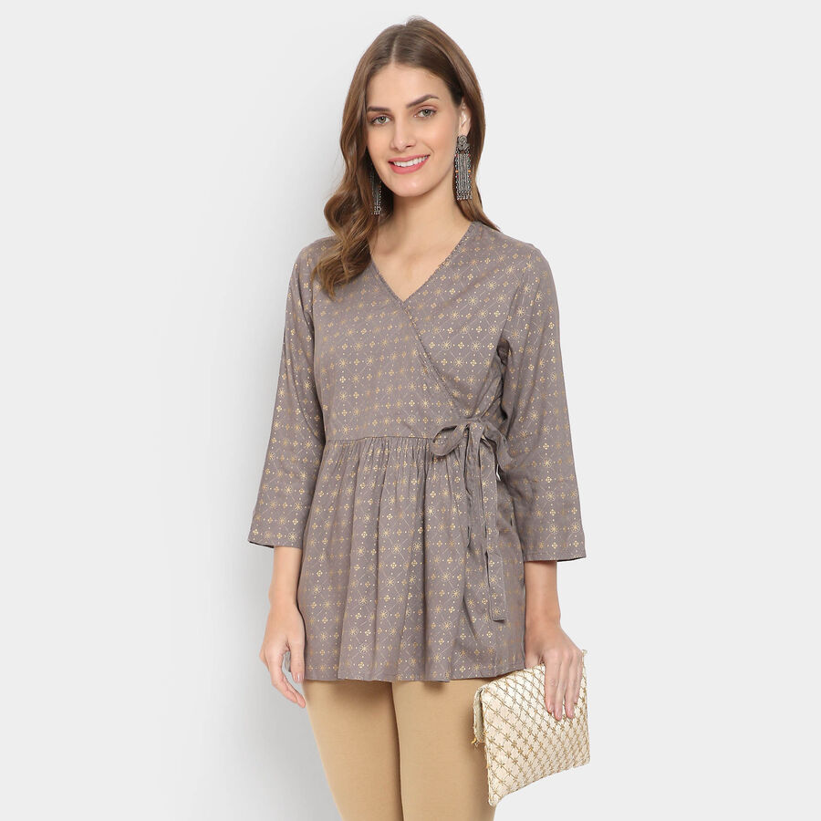 All Over Print 3/4th Sleeves Straight Kurti, Dark Grey, large image number null