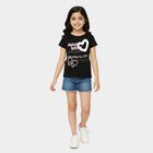 Girls Black Cotton Round Neck Casual T-Shirt, Black, small