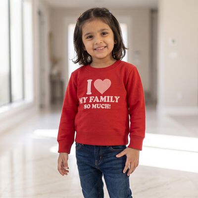 Girls' Red Crew Neck Graphic Print Sweatshirt