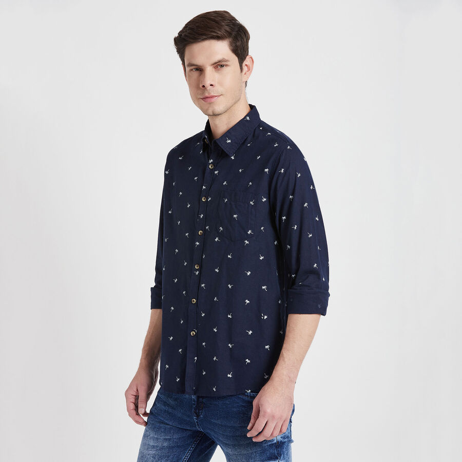 Cotton Printed Casual Shirt, Navy Blue, large image number null