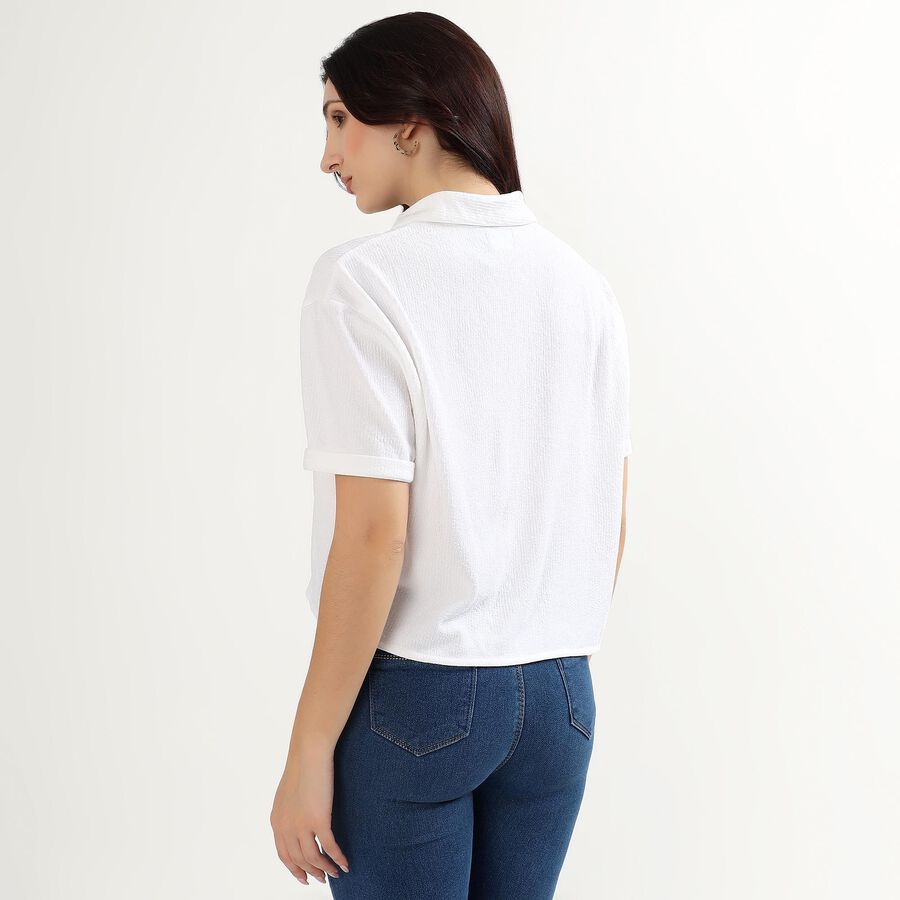 Women's Bright White Half Sleeve Classic Collar Casual Shirt, White, large