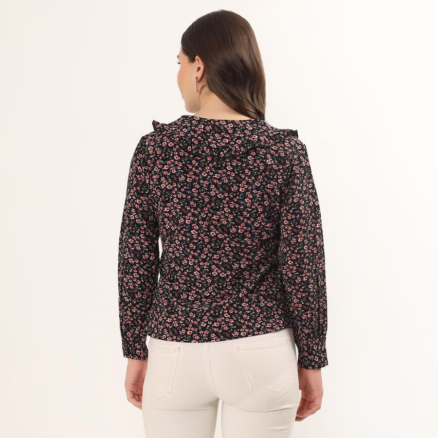 Women's Black Half Sleeve Classic Collar Textured Casual Shirt, Black, large