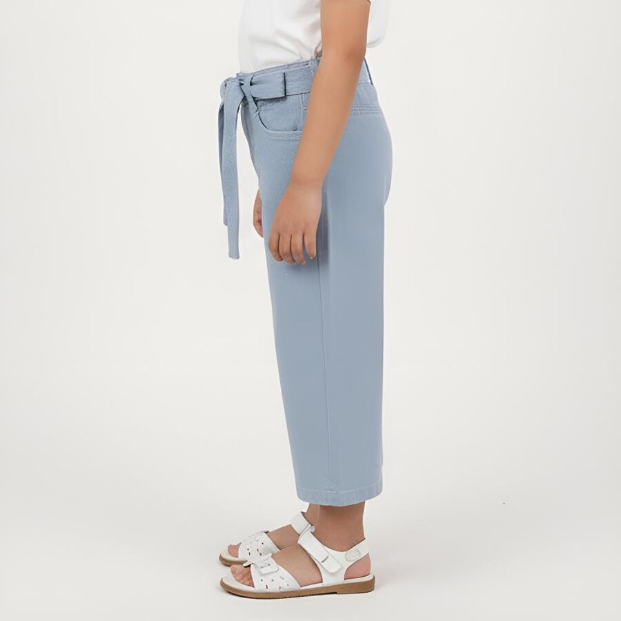 Girls' Light Blue Wide Leg Tie Waist Jeans, हल्का नीला, large image number null