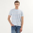 Men's Light Blue Round Neck Horizontal Striped T-Shirt, स्काई ब्लू, small