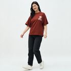 Women's Deep Rust Brown Cotton Round Neck Casual T-Shirt, Rust, small