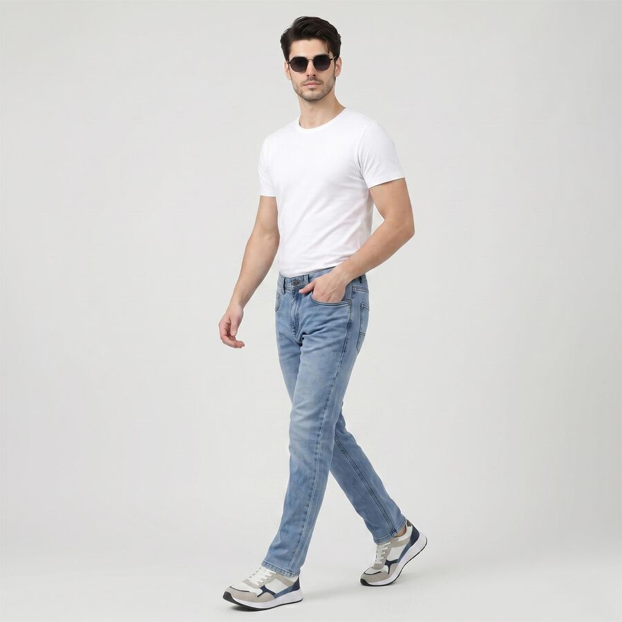 Men's Light Blue Slim Fit Washed Jeans, हल्का नीला, large
