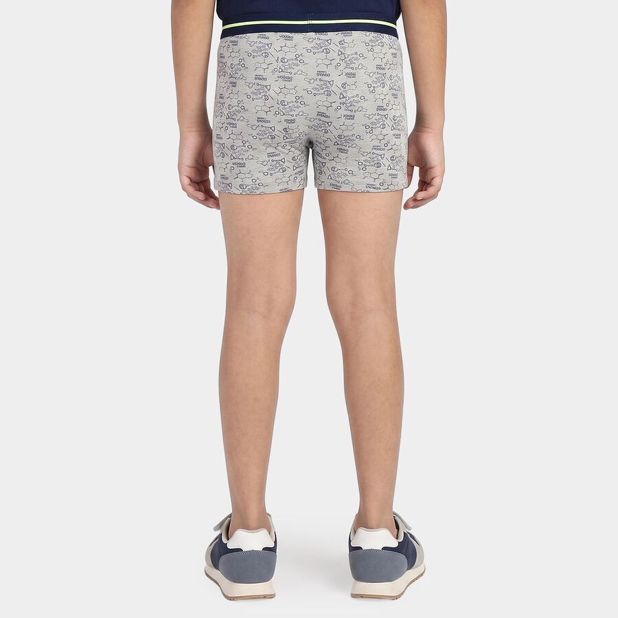 Boys Grey Regular Fit Printed Trunks, हल्का ग्रे, large