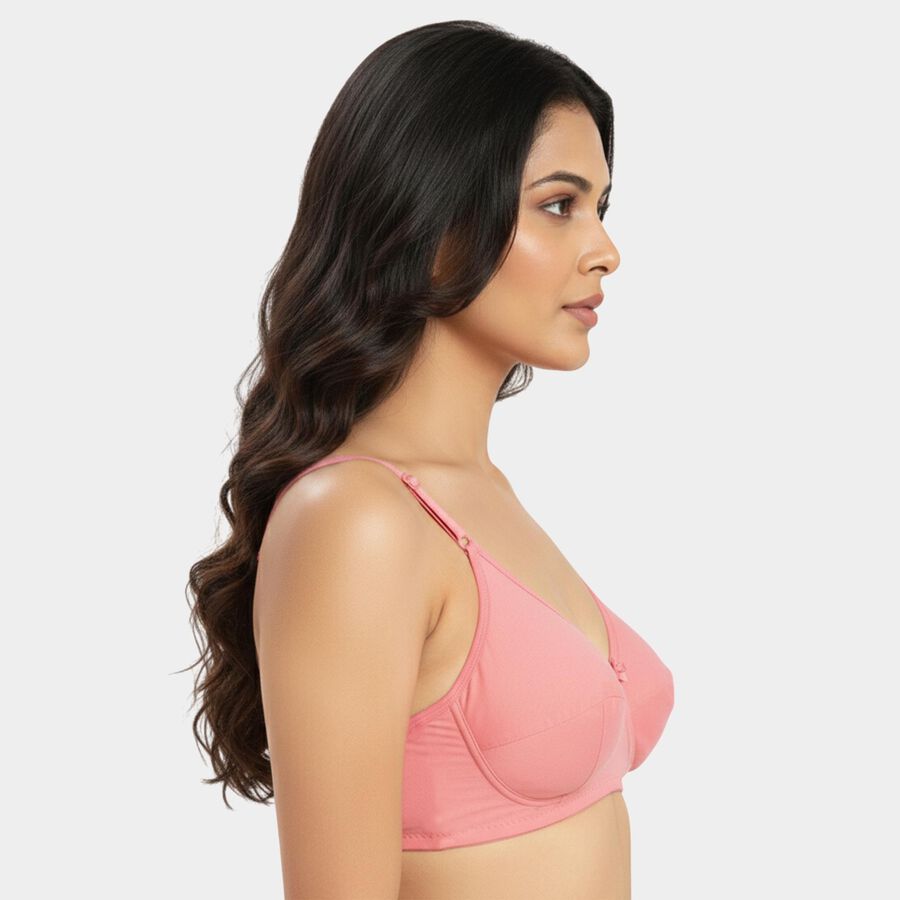 Women's Pink Cotton V-Neck Wireless Non-Padded Bra, Coral, large