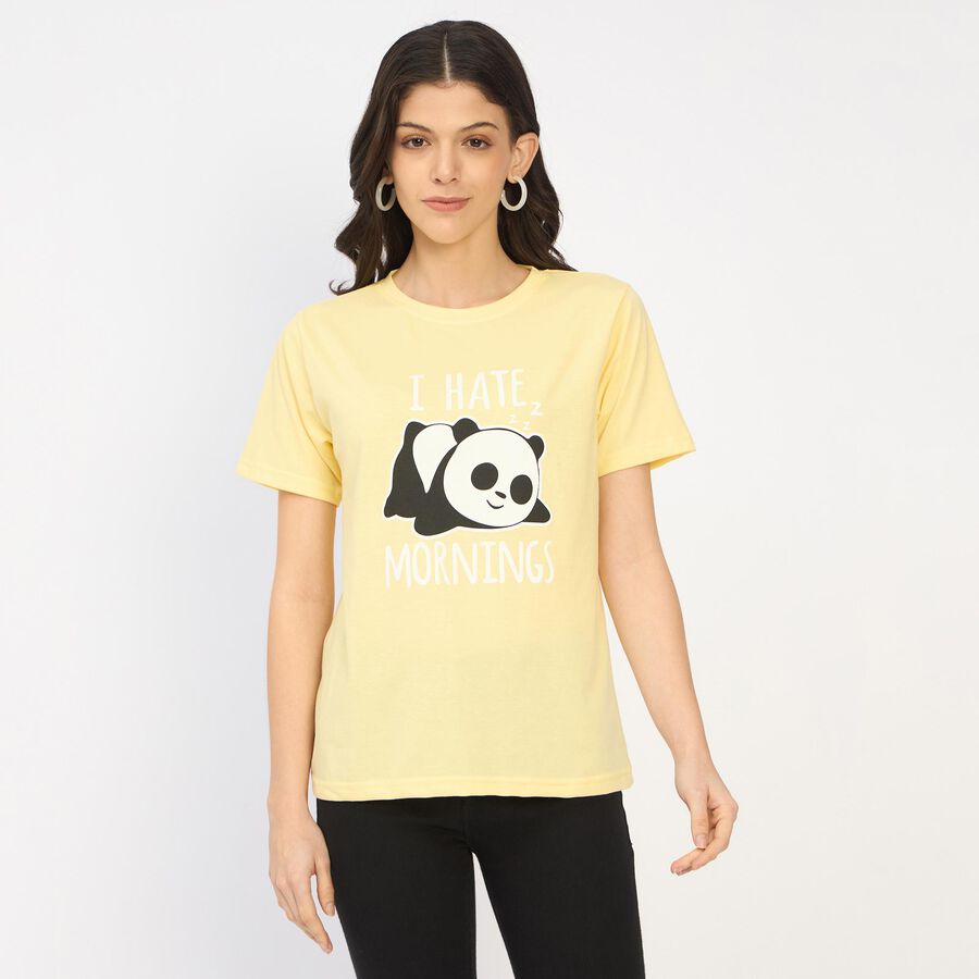 Ladies' Round Neck T-Shirt, पीला, large