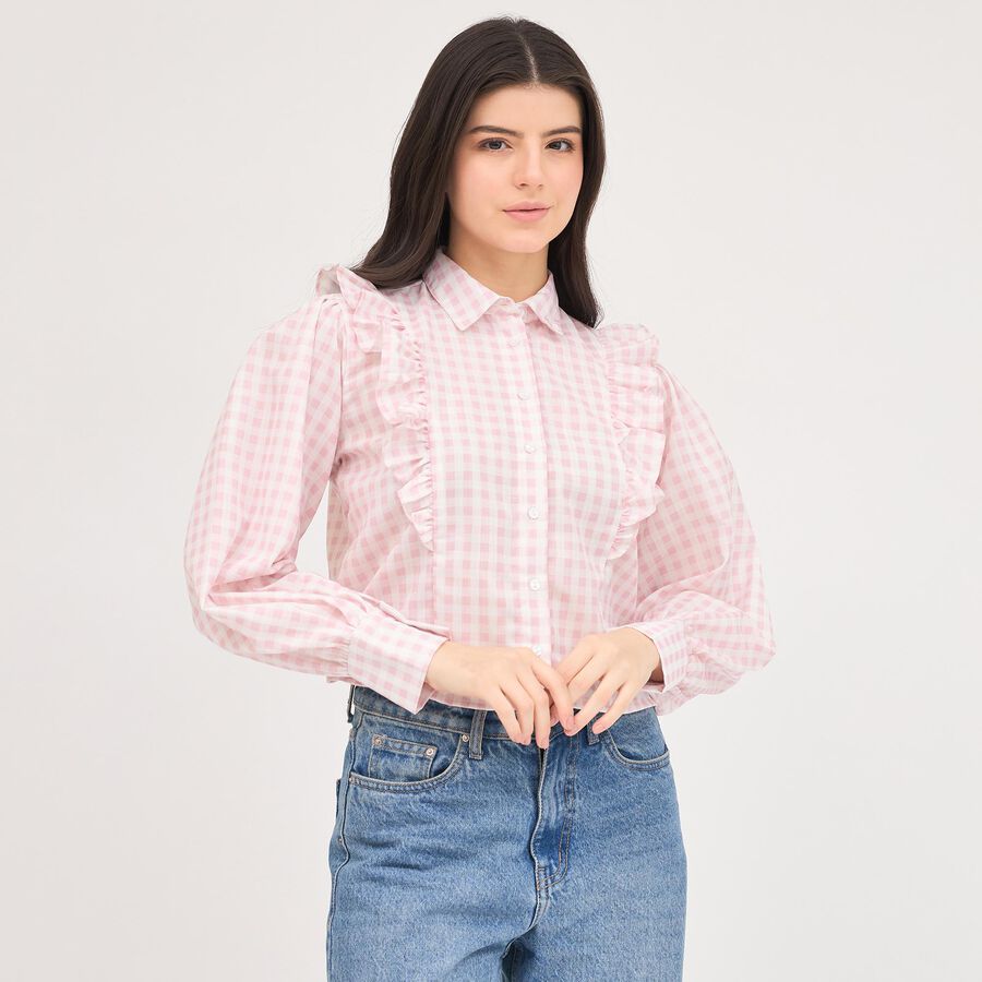 Women's Light Pink Collared Casual Shirt, Light Pink, large image number null