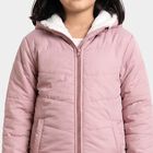 Girls' Purple Hooded Puffer Jacket, Purple, small