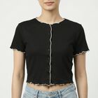 Women's Black Cotton Neck Top, Black, small