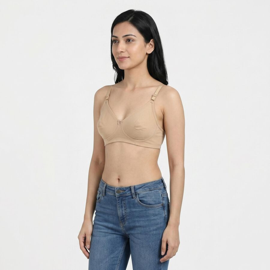 Women's Beige Cotton Blend Regular T-Shirt Bra, Beige, large