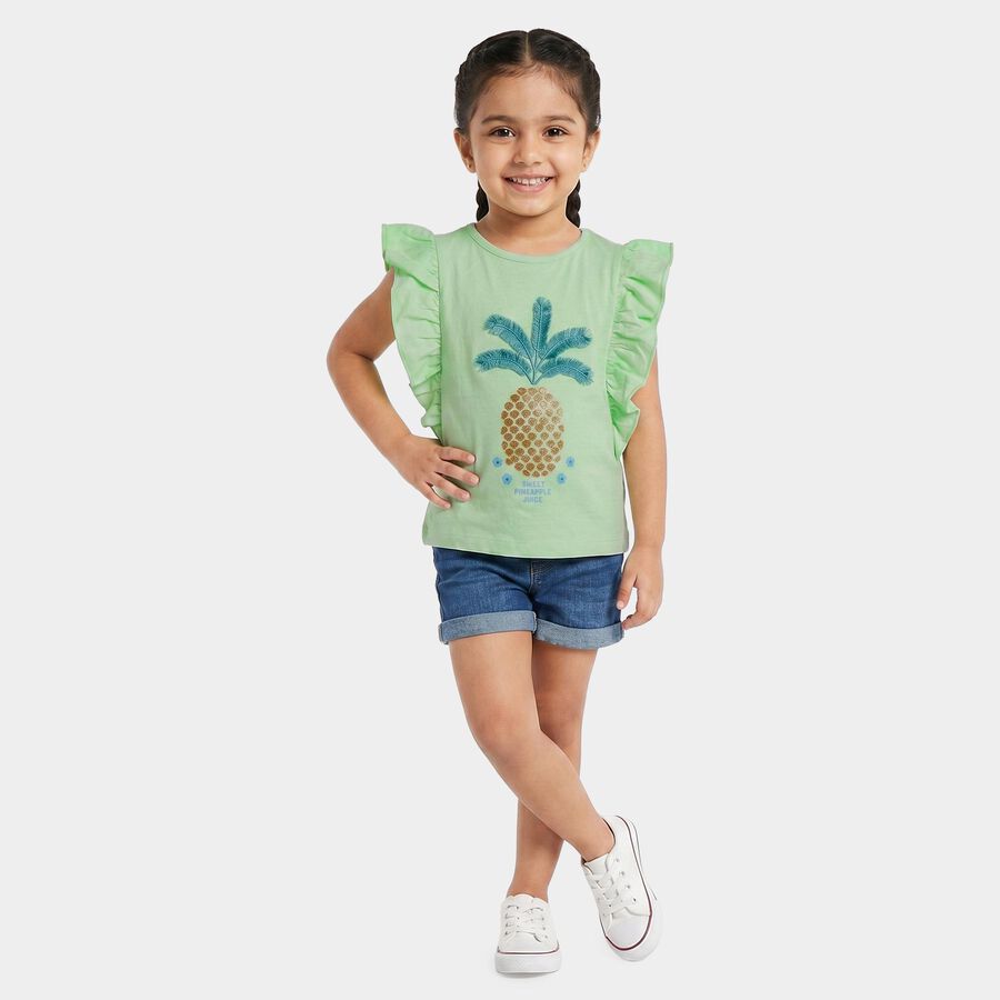 Girls' Mint Green Round Neck Regular T-Shirt, Light Green, large