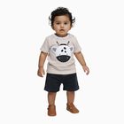 Infants' Beige Cotton Round Neck Embroidered Baba Suit, गहरा पीला, small