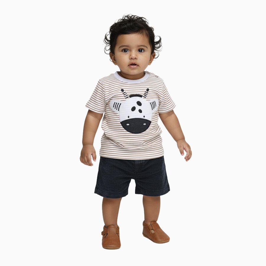 Infants' Beige Cotton Round Neck Embroidered Baba Suit, गहरा पीला, large