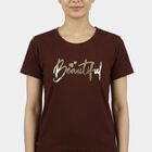 Women's Wine Round Neck Casual T-Shirt, वाइन, small