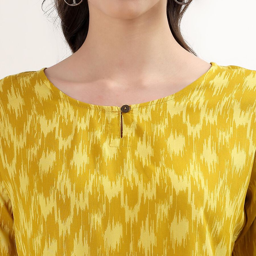 Women's Yellow Notch Neck Floral Printed Kurti, Yellow, large