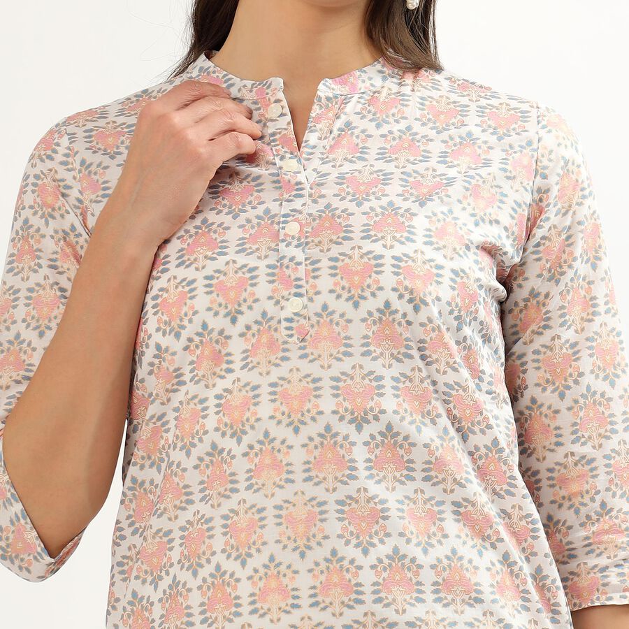 Women's Bright Pink 100% Cotton Round Neck Embroidered Kurta, गुलाबी, large