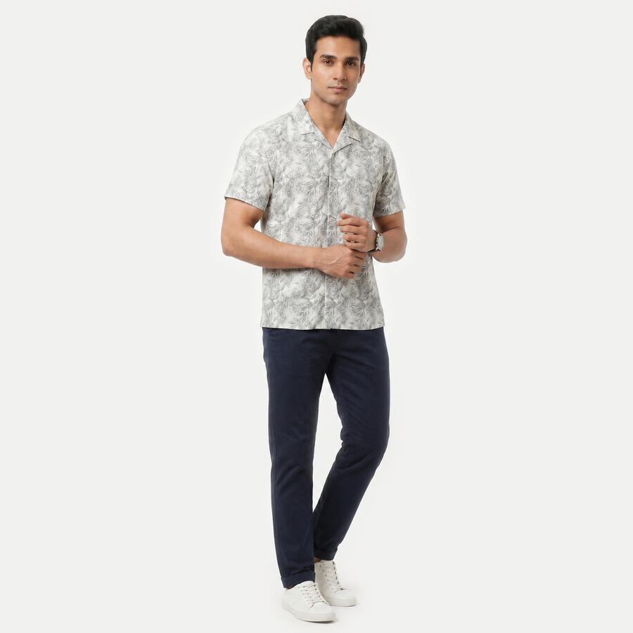 Men's Grey Camp Collar Casual Shirt, Light Grey, large