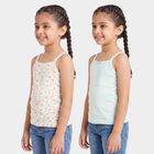 Girls' Mint Green Cotton Sleeveless Straight Neck Vest, हल्का हरा, small