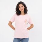 Women's Pink Cotton Round Neck Graphic Print T-Shirt, हल्का गुलाबी, small