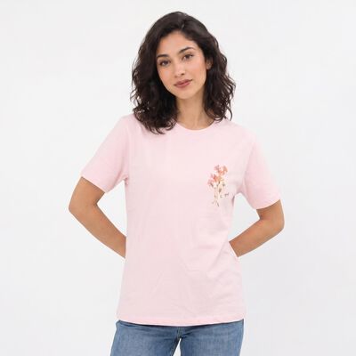 Women's Pink Cotton Round Neck Graphic Print T-Shirt