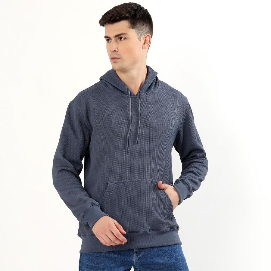 Men's Muted Steel Blue Hooded Casual Sweatshirt, मध्यम नीला, large image number null