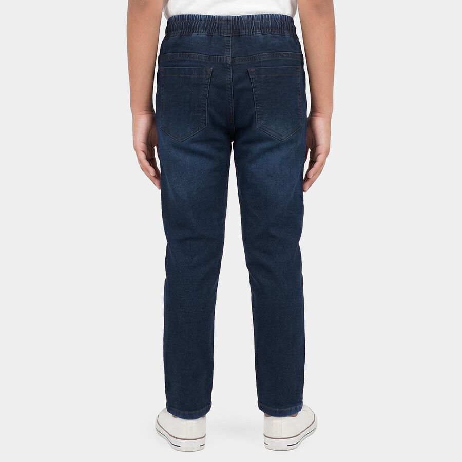 Boys' Navy Blue Straight Fit Drawstring Waist Jeans, गहरा नीला, large