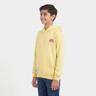 Boys Yellow Hoodie Neck Graphic Print Sweatshirt, Yellow, small