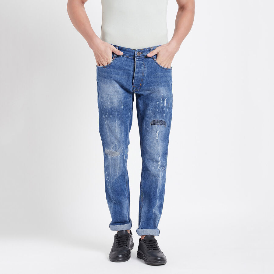 Mild distress 5 Pocket Slim Jeans, हल्का नीला, large image number null