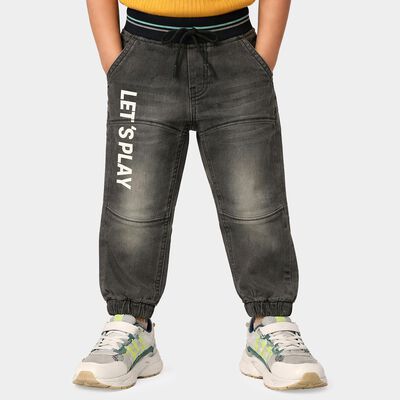Boys' Black Jogger Fit Printed Jeans