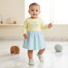 Infants' Yellow Fit and Flare Embroidered Long Sleeve Frock, पीला, small