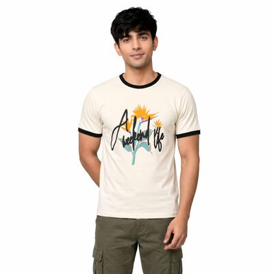 Men's White Round Neck Regular T-Shirt