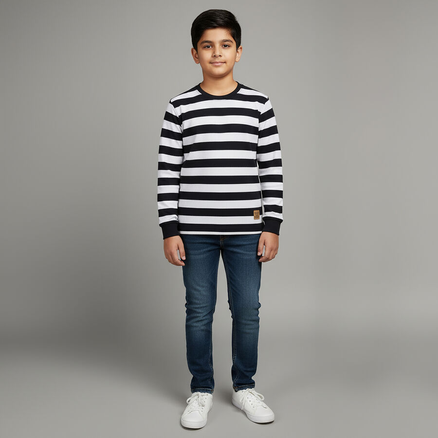 Boys' Deep Midnight Navy Crew Neck Casual T-Shirt, Navy Blue, large image number null