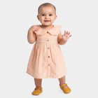 Infants' Peach Sleeveless Fit and Flare Ruffled Collar Frock, Peach, small