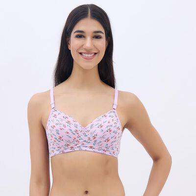 Women's Soft Pink Cotton Blend V-Neck Casual Bra