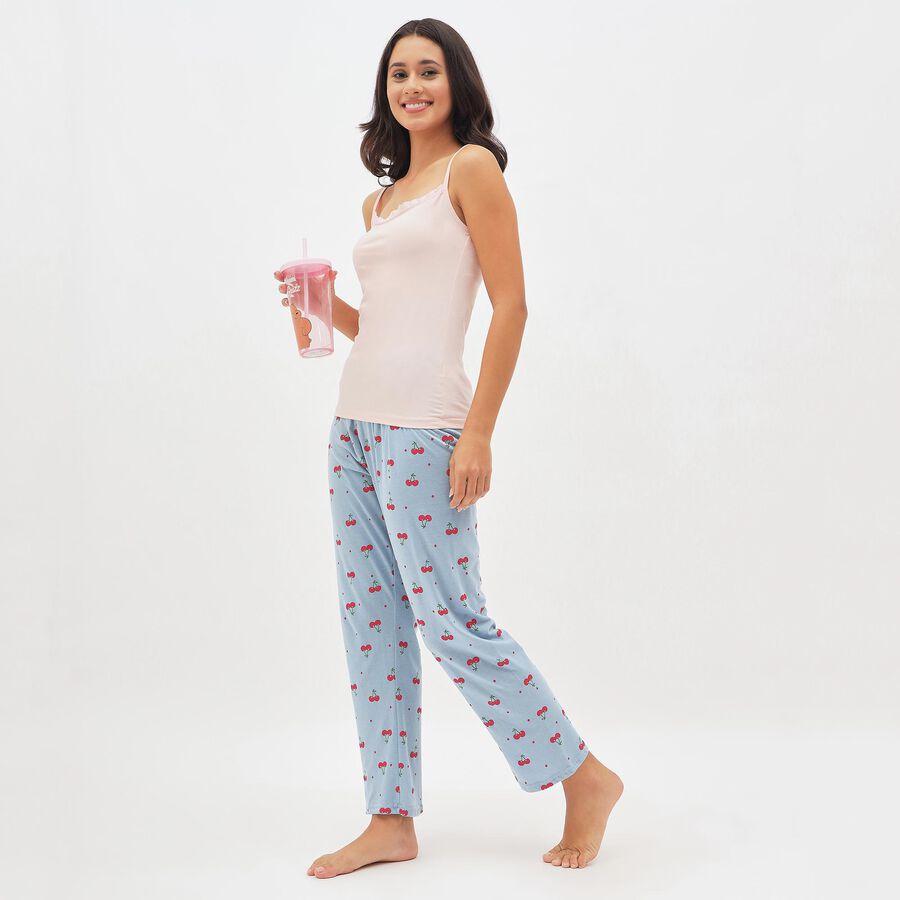 Women's Light Blue Cherry Printed Elastic Waist Pyjama, Light Blue, large image number null