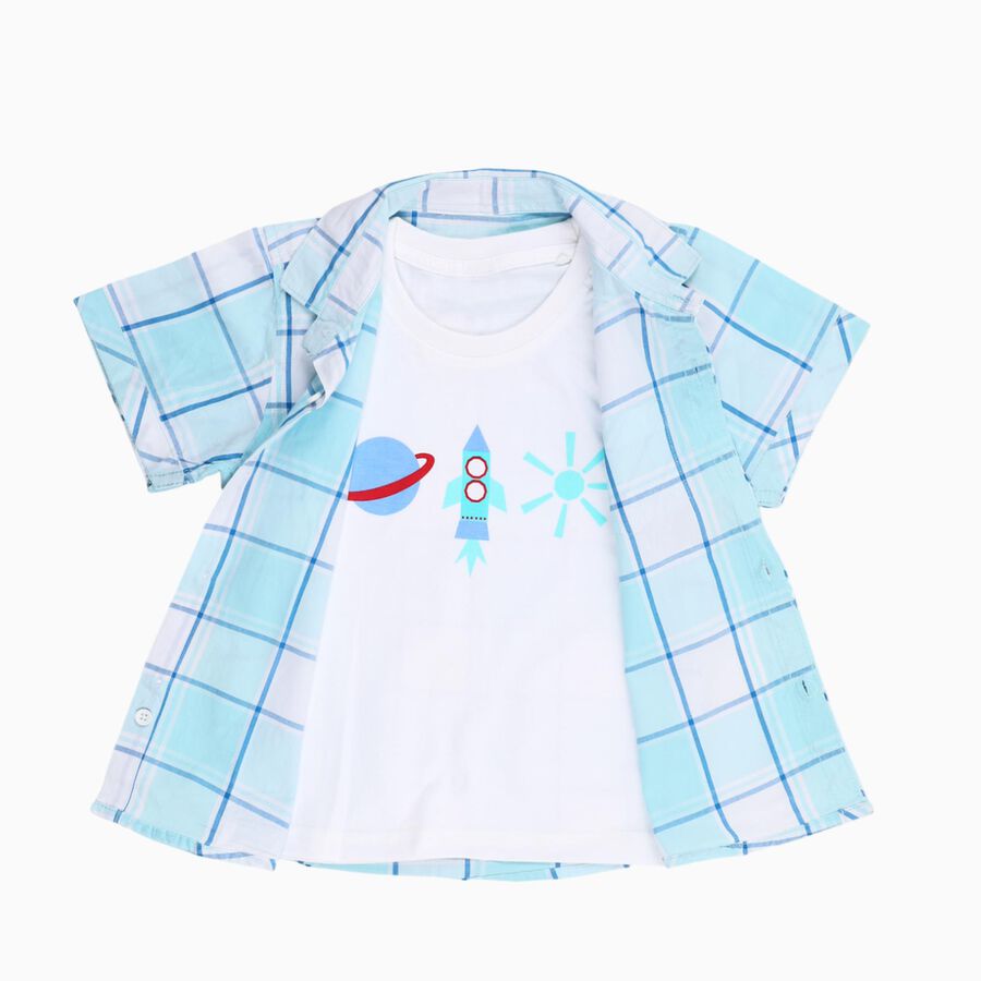 Infants Light Sky Blue Cotton Half Sleeve Classic Casual Shirt, Light Blue, large image number null